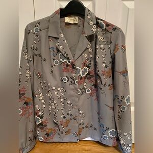 Vintage Dalida Fashions Gray Floral Blouse